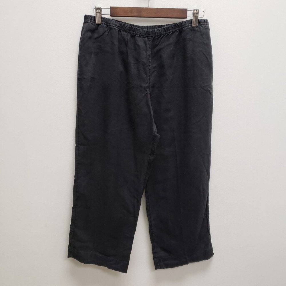 J Jill Womens Wide Leg Cropped Linen Pants Size S Petite Black High Rise Pull On